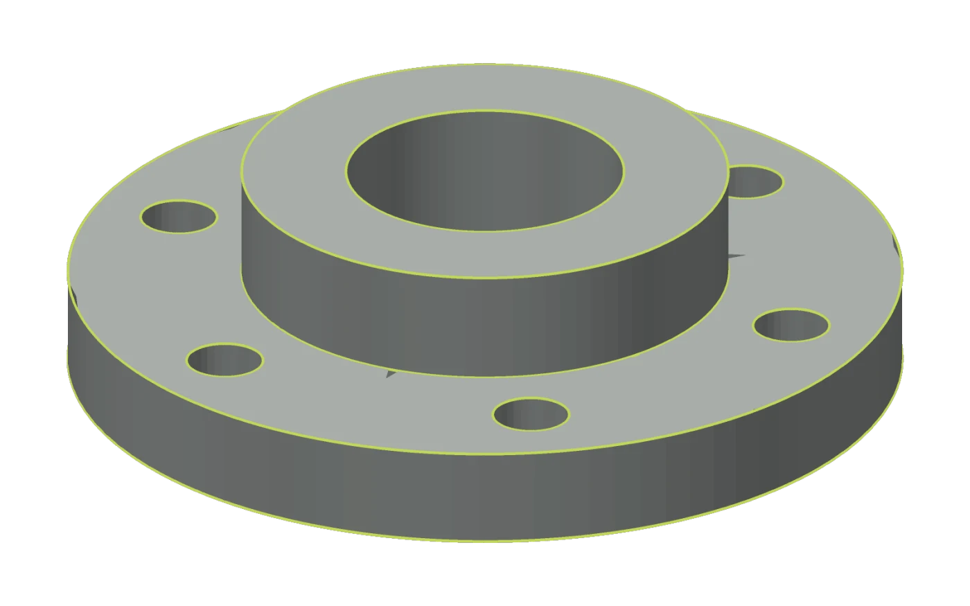 The same flange rebuilt by Faber as a 3D solid, with clean faces and sharp edges